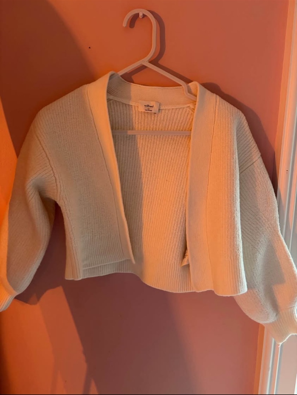 Wilfred Aritzia 100% wool Cream Open-Front Ribbed Cardigan